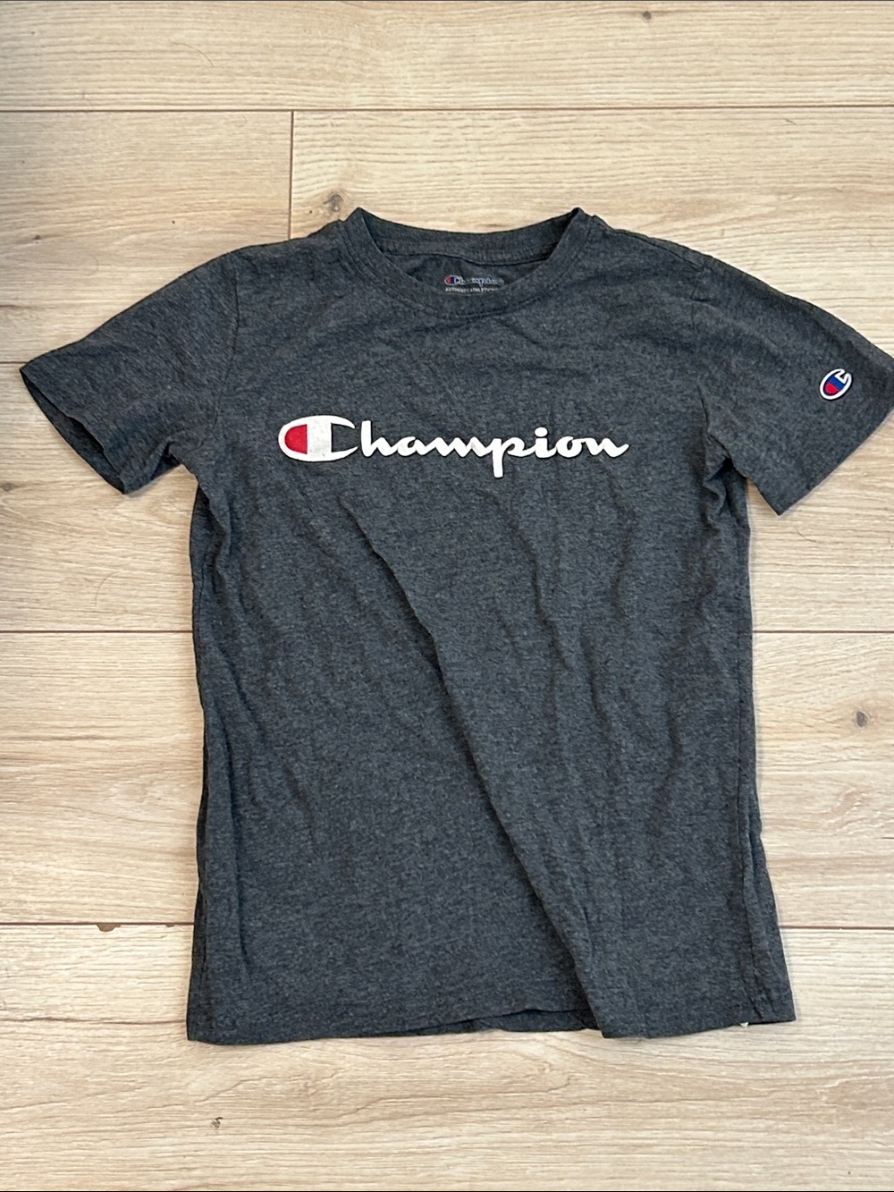 Champion Kids Dark Charcoal/True Dark Grey Logo Tee with Red & White Accent